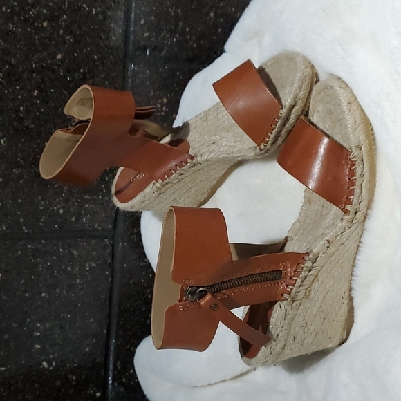 GARNET HILL LEATHER ESPADRILLE WEDGE SANDALS SIZE 6 - Picture 1 of 10